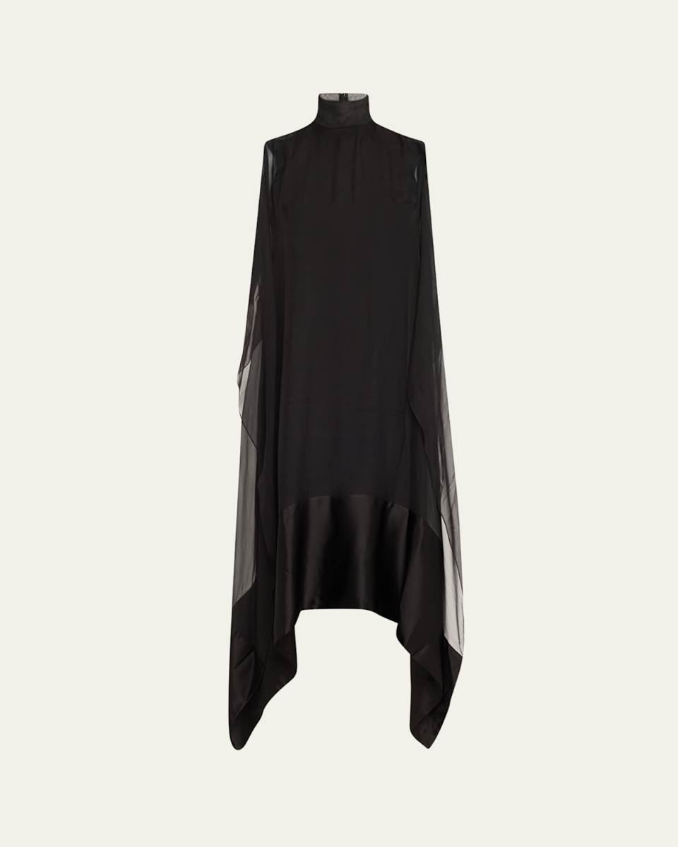 Sleeveless Turtleneck Chiffon Midi Dress